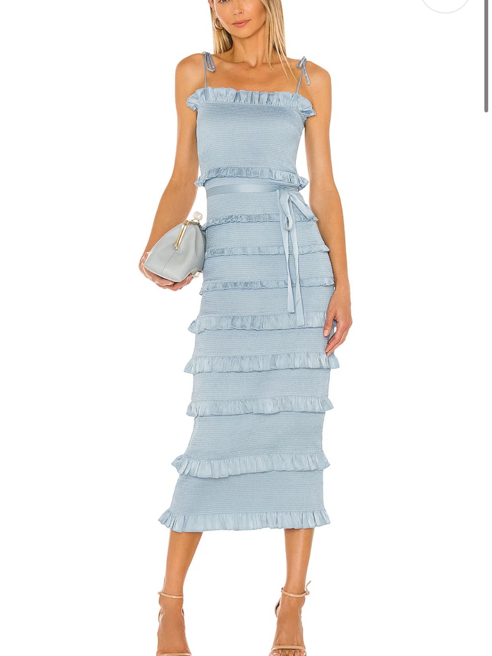 V. Chapman Powder Blue Ruffle-Tier Midi Dress